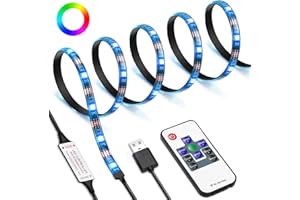 AMIR LED Streifen 1m, RGB LED Strip mit Fernbedienung, 18 Farbwechsel & 21 Modi LED Band Dimmbar, Selbstklebend Led Lichterkette Lichtband Leiste für Party, Gaming, Dekor, TV Hintergrundbeleuchtung