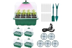 JOPHEK Mini Cultivo de Invernadero, 5 Unidades de Invernadero con luz, Bandeja de Cultivo de Invernadero con Tapa Alta, 10 Etiquetas 2 Herramientas, para Plantas de semillero
