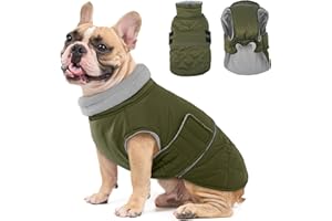 Hjumarayan Płaszcz dla średniego psa, pikowany, zimowy, wodoodporny, z otworem na uprzężę, odblaskowy, ciepła kurtka z podszewką z polaru, dla Cocker Spaniel, Bedlington Terrier (Army Green L)