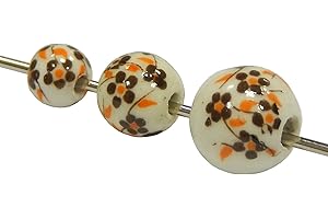 PERLIN R297A Lot de 15 perles rondes en porcelaine et céramique faites à la main 6 8 10 mm Marron Blanc Perles à enfiler pour bricolage Chaîne DIY Kit de perles DIY Kit de bricolage