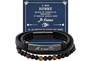 Tukeoo Idee Cadeau Homme Bracelet pour Cadeau Noel Anniversaire avec Magnetique Boucle en Acier Inoxydable et Boîte à Bijoux pour Papa Grand Pere Mari Copain Couple ﻿