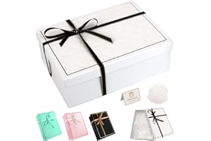 ZWQLZG Geschenkbox mit Deckel, Geschenk box mit Schleife und Grußkarte, 25×18×8,8 cm Rechteck Geschenkkarton, Faltbare Geschenkschachtel für Geburtstag, Fest, Jahrestag, Hochzeit, Weihnachten (Weiß)