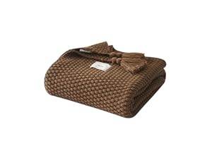 HISASHI AUSTINCIAGA Decke aus Strick, Plaid, Sofa, Tagesdecke, Tischdecke, Tagesdecke, nordisch, warm, weich, mit Fransen, handgefertigt, für Strand, Picknick, alle Jahreszeiten (Braun, 100 x 150 cm)