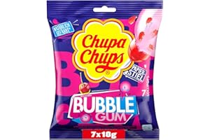 ‎CHUPA CHUPS Chupa Chups Lutscher Multi, Maxi Bubble Gum, Nachfüll-Beutel mit 7 Lollipops, erfrischend-süßer Bubble-Gum-Geschmack, geeignet für Geburtstag, 7 x 18g