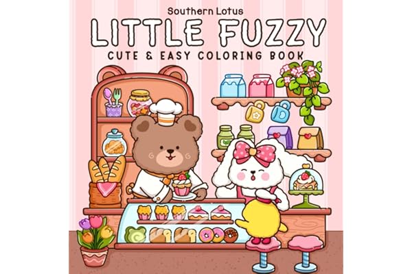 Little Fuzzy: Coloring Book for Adults and Teens with Simple and Cute Drawings of Cozy Corners and Adorable Little Animal Characters for Stress Relief