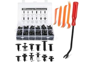 BAFIWU 240pcs Car Trim Clips Set, 12 Types Plastic Rivets, 240pcs Car Fixing Clips& 5pcs Trim Removal Tools, Door Trim Panel Fender Clips for GM Ford Toyota Honda