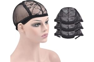 YTBYT Lot de 3 bonnets de perruque en dentelle noire pour la fabrication de perruques pour femme avec sangles réglables pour maintenir les perruques en place (noir L)
