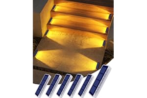 DetarZinLED Luz Solar Exterior Jardin, 6 uds Luces Exterior Solar Luz LED Escaleras Impermeable IP68, Blanco Cálido Luces Solares Exteriores para Escaleras, Jardin, Patios, Terraza, Valla, Deck