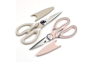 ATOPO 2 Stücke Geflügelschere, Küchenschere Edelstahl, Mehrzweck Haushaltsschere, Schere mit Schutzhülle für Knochen Fisch Kräuters Gemüse, Dosenschneider (Khaki & Rosa)