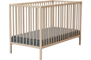 WEBABY - Lit bébé 60x120cm Hêtre Brut 124 x 64,5 x 82 cm ONE | Bois massif | Dès la naissance | Confort de sommeil | Sommier à lattes | Lit à barreaux |Sommier réglable 3 hauteurs