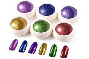 BISHENGYF 6 Cajas De Polvo De Uñas Cromado, Clásico Holográfico Nail Art Glitter Set, Brillante Efecto Espejo Polvo Para Decoración De Diseño De Uñas