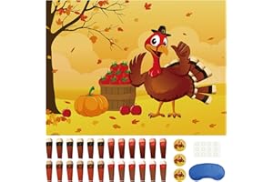 Morcheiong Pin The Tail on The Turkey Thanksgiving Game with 48 Tails, Thanksgiving Party Favors Activities Supplies Decorations for Kids