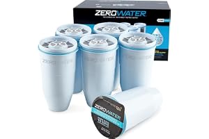 ZeroWater ersättningsvattenfilter patroner, 5 stegs filtreringssystem minskar fluorid, klor, bly och krom, 6 x filter