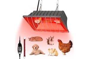 TECKZOON Lámpara calefactora para pollitos 250W, calefacción infrarroja con termostato de bajo consumo, placa calefactora para gallinero con cable de 1,8 m, ideal para gallinas, patos, cachorros y mascotas