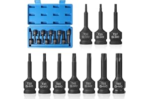 EFUTURETIME 10 Pz. Set Chiavi a Bussola Torx 1/2", T20, T25, T27, T30, T35, T40, T45, T50, T55, T60, Bussole Maschio Inserti con Scatola, Cr-Mo,