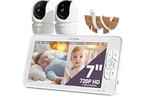 Comfyer 7" Split-Screen Baby Monitor with 2 1080P Cameras, 720P HD No WiFi Monitor with a Flexible Bracket, 6000mAh Battery, VOX Mode, 2 Way Audio, Remote PTZ, Auto Night Vision