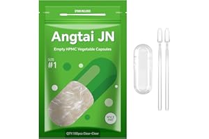 ANGTAI JN Empty Capsules, AngtaiJN 100 Count Clear Vegetarian Capsules, Size 1 DIY Pill Capsules Filling Empty Caps with Micro Lab Spoon, Kosher, ISO9001, Gluten Free, Halal Certified, Non-GMO Certified