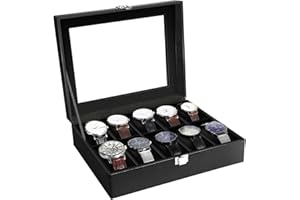 Uten Boîte à Montres, 10 Compartiments Écrin à Montres pour Hommes, Boîte de Rangement pour Montres avec Coussin Amovible