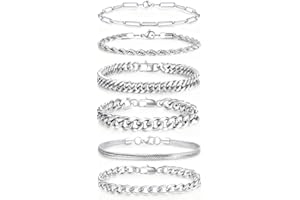 AWARDSEN 6 Pcs Mens Bracelets, Stainless Steel Bracelet Cuban Chain Men's Jewellery Sets Gift for Men Dad Boyfriends Husband 7.5" 8.3" 9"