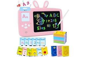 SURPN German Learning Toy for Children 1-6 Years Old, Talking Flash Cards, LCD Writing Tablet, 388 Words, Read & Write, Toddlers, Montessori Language Therapy, Autism, Sensory Toy