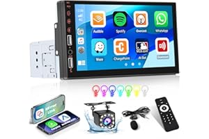 Inefala Bluetooth Car Stereo 1 Din kompatybilny z Carplay Android Auto, 7-calowy ekran dotykowy Stereo Car obsługuje zestaw głośnomówiący Bluetooth/Mirror Link/Radio FM/USB/AUX/EQ z tylną kamerą