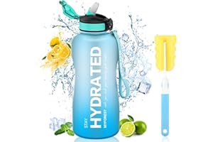 MYFOREST Sportowa butelka na napoje – 2,2 l motywująca butelka na wodę ze słomką i znacznikami czasu, szczelna, sportowa butelka na wodę, 2200 ml, bez BPA, na rower, kemping, jogę, siłownię