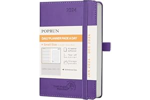 POPRUN A6 Diary 2024 Day Per Page Soft Cover Pocket Appointment Diary, Small Daily Planner 24 Day To Page, Hourly Interval, FSC® Paper - Purple