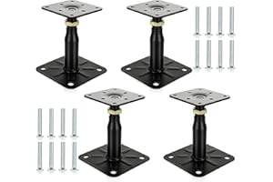 AHAQU 4PCS 100-150mm Galvanised Adjustable Elevated Post Base Support, Heavy Duty Roof Support for Building - Black