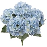 Hollyone Ramo de Hortensias Azules Artificiales, Ramo Grande de Hortensias Falsas de Seda Sint&eacute;tica para Decoraci&oacute;n del Hogar