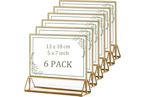 ECOSEAO Gold Picture Frames 13x18 cm 6 Pack Horizontal, Double Sided Acrylic Sign Holder with Gold Border - Clear Vertical Sign Stand Table Number Menu Holders