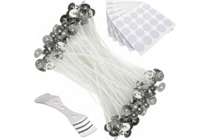ALAMANIA 10cm Long 100pcs Candle Wicks for Making Candles Pre-Waxed Wicks with Metal Tabs Includes100 Dot Stickers & 1 Stainless Steel 3 Hole Wick Holder, Perfect for HOME&DIY Candles