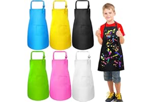 umboom Set di 6 Grembiuli per Bambini, Ragazzo Ragazza Cuoco Grembiule, Regolabile Bambini Grembiule con 2 Tasche per Artista, Scuola, Cucinare, Pittura, Giardinaggio (Multicolore
