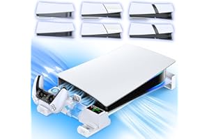 TOKLUCK Soporte Horizontal para PS5/Slim/Pro, con Ventilador para PS5 & Cargador para PS5 Mando Original y Edge, Ampliable Base Refrigeradora Horizontal para PS 5, Apto para Todas P5 Disc & Digital, Blanco