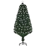 HOMCOM Albero di Natale Artificiale 150cm con 170 Luci LED e Fibre Ottiche, 170 Rami e Base in Metallo Pieghevole, Verde