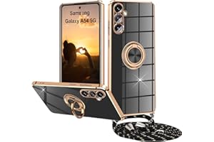XCYYOO Handykette für Samsung Galaxy A54 5G Hülle mit Band,Handyhülle Samsung Galaxy A54 5G mit Kette 360° Halter Rotations Ständer Kratzfest Silikon Stoßfest Schutzhülle mit Kordel, Schwarz