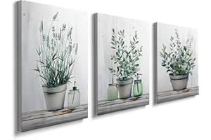 PRINFANTASY Framed Canvas Wall Art for Living Room Minimalist Botanical 12x16in Plant Wood Flower Green Leaf Artworks Prints Poster for Bathroom Bedroom Set of 3 YH1806