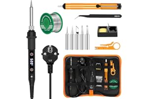 BEIZKNA Saldatore a Stagno 80W LED Temperatura Regolabile 180-520℃ Stagnatore Elettrico Professionale 13 in 1 Interruttore ON/OFF con 5 Punte di Saldatura, Filo per Saldatura, Pompa Dissaldante