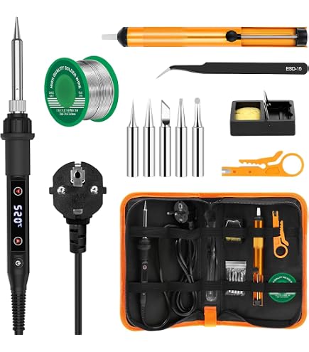 Kit Fer à Souder 60W WUSJCOF - Avec Mode Veille Auto, 5 Pointes, étain, Support - Pour électronique, DIY, Réparations - Bleu - 3