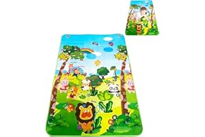 LUVDECO Tappeto gioco per bambini, Tappeto pieghevole per gattonare, Tappetino educativo impermeabile da pavimento, Tappetino da gioco antiscivolo per bambini Apprendimento Giocando 180x120cm (Forest Carpet)