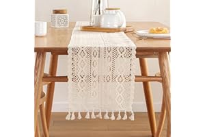 ‎ONLYESH Onlyesh Tischläufer Boho, 24x180 Boho Deko, Tischläufer Beige mit Quasten, für Deko Boho, Hochzeit, Brautdusche, Esstisch Dekor