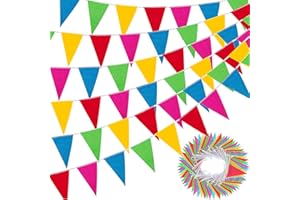 VIKY Wimpelkette Outdoor Wetterfest, 50M Beidseitig Wimpelkette Kinderzimmer, Wimpelkette Geburtstag, Wimpelkette Stoff Bunt 