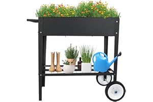 CAMPSOR Premium Hochbeet Kiefernholz – perfekt für Garten/Terrasse/Balkon – mit Stabiler Ablage und Innenvlies,Pflanzbeet für Garten, Balkon & Terrasse,30 * 16in (Black)
