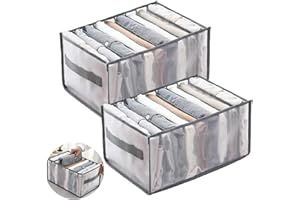 AMZJIMTOP 2 Pcs Drawer Organiser - Wardrobe Storage Organiser, 9 Grids Extra Large Foldable Wardrobe Clothes Organiser Drawer Dividers, Washable Clothes Storage Boxes for Jeans, Underwear, Sweaters, Leggings