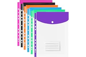 TOCED Plastic Wallets A4 Punched Poly Pockets, 6 PCS Expandable Document Folders with Button Closure & Label Pocket for School, Home & Office Use