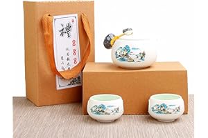 HONTOUSIP Juego de té de cerámica china Kungfu incluye tetera, tazas de té y bolsa de regalo, juego de té portátil de cerámica china Kungfu utilizado para té café, adecuado para el hogar, al aire libre, oficina