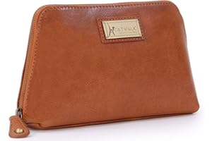 Catwalk Collection Handbags - Trousse de Maquillage Femme Cuir - Pochette pour Articles de Toilette - Sac Cosmétique Voyage - Moyen - Emma - Tanne