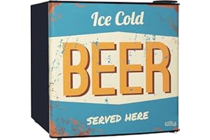 Kuhla 45 Litre Mini Fridge with Ice Box, Stylish Design, Inc Adjustable Thermostat, Door Racks and Removable Shelf, Small Drinks Fridge Ideal for Home and Office – Beer Vintage, Black KTTF4BGB-1011-E