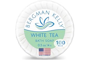 Bergman Kelly - Hotel Soap Bars - White Tea, 14 g, 100 Pack - Travel Size Luxury Bulk Amenities - Mini Individually Wrapped Round Soap