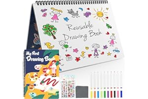 NEWYES Kids' White Board Set Reusable Dry Erase Drawing Book with 10 Markers, 3 4 5 6 7 8 Year Old Boys & Girls Learning Toys Erasable Doodle Book for Writing, Drawing, Doodle