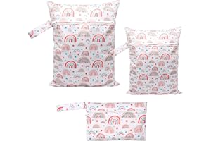 YNR 3 unidades de bolsas húmedas de arco iris para guardería, bolsa de pañales con cremallera, bolsa húmeda para guardería, bolsas para la nariz, reutilizables, para viajes de bebé, pañales, natación